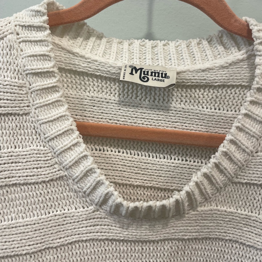 cream MuMu sweater with bell sleeves